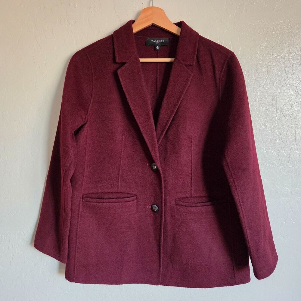 Talbots Double Face Wool Blend Blazer Jacket Dark Ruby Women's 6 Petite Layering
